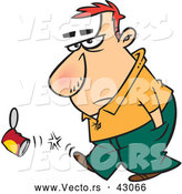 Vector of a Grumpy Cartoon Man Kicking a Can While Walking with Hands in His Pockets by Toonaday