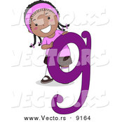 Vector of a Happy Black Girl with a Purple Letter G by BNP Design Studio