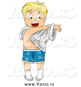 Vector of a Happy Blond Cartoon Boy Getting Dressed by BNP Design Studio