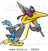 Vector of a Happy Cartoon Bird Carrying a Beach Umbrella and Towel by Toonaday