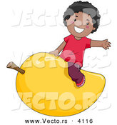 Vector of a Happy Cartoon Black Boy Riding a Giant Mango Fruit by BNP Design Studio