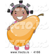Vector of a Happy Cartoon Black Girl Holding a Big Pear While Smiling by BNP Design Studio