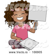 Vector of a Happy Cartoon Black School Girl Holding Placard Answer Signs by BNP Design Studio