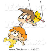 Vector of a Happy Cartoon Boy and Girl Playing on a Trapeze by Toonaday