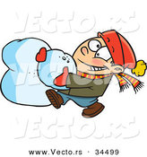 Vector of a Happy Cartoon Boy Building a Snowman by Toonaday