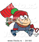 Vector of a Happy Cartoon Boy Carrying a Snow Shovel by Toonaday