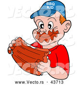 Vector of a Happy Cartoon Boy Eating Tasty BBQ Ribs by LaffToon