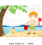 Vector of a Happy Cartoon Boy Making a Beach Sand Castle by BNP Design Studio