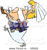 Vector of a Happy Cartoon Bride Carrying Groom by Toonaday
