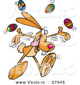 Vector of a Happy Cartoon Bunny Rabbit Juggling Easter Eggs by Toonaday