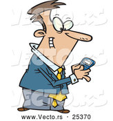 Vector of a Happy Cartoon Businessman Sending Messages with His Smartphone by Toonaday