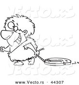 Vector of a Happy Cartoon Caveman Dragging a Stone Wheel - Coloring Page Outline by Toonaday