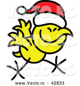 Vector of a Happy Cartoon Christmas Chicken Running While Wearing Santa Hat by Zooco