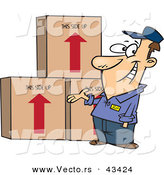Vector of a Happy Cartoon Delivery Man Presenting Boxes by Toonaday