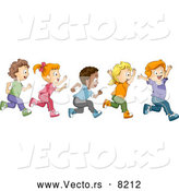 Vector of a Happy Cartoon Diverse School Children Running Together by BNP Design Studio