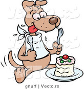Vector of a Happy Cartoon Dog Eating a Cake by Gnurf