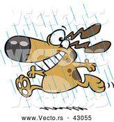 Vector of a Happy Cartoon Dog Running in the Rain by Toonaday