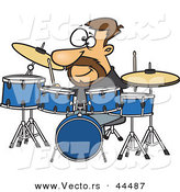 Vector of a Happy Cartoon Drummer Playing with His Instruments by Toonaday
