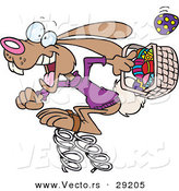 Vector of a Happy Cartoon Easter Bunny Jumping on Springs with Easter Basket Full of Eggs by Toonaday