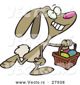 Vector of a Happy Cartoon Easter Bunny Walking with a Basket Full of Eggs by Toonaday