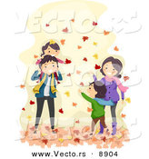 Vector of a Happy Cartoon Family Playing in Autumn Leaves by BNP Design Studio