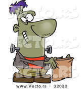 Vector of a Happy Cartoon Frankenstein Holding out a Candy Bag on Halloween by Toonaday
