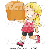Vector of a Happy Cartoon Girl Carrying Large Chicken Nugget by BNP Design Studio