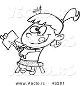 Vector of a Happy Cartoon Girl Cutting Paper with Scissors - Coloring Page Outline by Toonaday