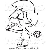 Vector of a Happy Cartoon Girl Eating Yogurt - Coloring Page Outline by Toonaday
