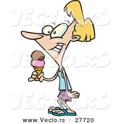 Vector of a Happy Cartoon Girl Holding Ice Cream Cone with Two Scoops by Toonaday