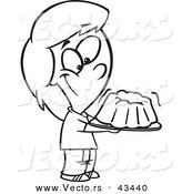 Vector of a Happy Cartoon Girl Holding Jiggly Jello - Coloring Page Outline by Toonaday