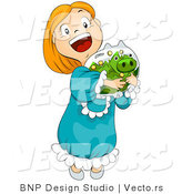 Vector of a Happy Cartoon Girl Hugging Her Piggy Bank by BNP Design Studio