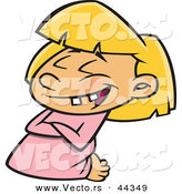 Vector of a Happy Cartoon Girl Laughing While Kneeled to the Ground with Her Arms Crossed by Toonaday