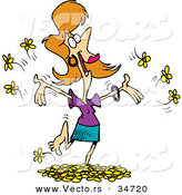 Vector of a Happy Cartoon Girl Playing in Yellow Spring Flowers by Toonaday