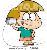 Vector of a Happy Cartoon Girl Playing with a Can Phone by Toonaday