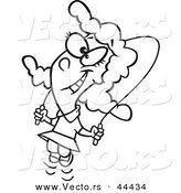 Vector of a Happy Cartoon Girl Skipping Rope - Coloring Page Outline by Toonaday