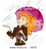 Vector of a Happy Cartoon Girl Standing Under an Umbrella in the Rain by BNP Design Studio