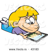 Vector of a Happy Cartoon Kid Using an IPad Computer Tablet by Toonaday