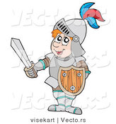 Vector of a Happy Cartoon Knight with Shield and Sword by Visekart