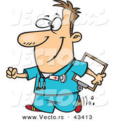 Vector of a Happy Cartoon Male Nurse Walking with a Clipboard and a Smile by Toonaday