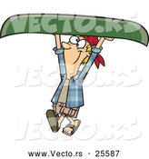 Vector of a Happy Cartoon Man Carrying a Small Green Canoe by Toonaday
