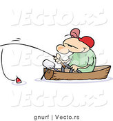 Vector of a Happy Cartoon Man Fishing in a Small Wood Boat by Gnurf