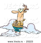 Vector of a Happy Cartoon Man Floating in Clouds by Toonaday