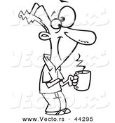 Vector of a Happy Cartoon Man Holding a Hot Cup of Coffee - Coloring Page Outline by Toonaday
