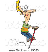 Vector of a Happy Cartoon Man Jumping Around on a Pogo Stick - National Leap Day by Toonaday