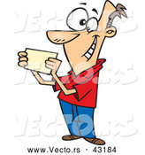 Vector of a Happy Cartoon Man Reading a Blank Invitation Card by Toonaday