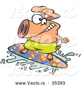 Vector of a Happy Cartoon Pig Character Surfing a Wave by Toonaday