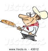 Vector of a Happy Cartoon Pizzaiolo Cooking Pizza by Toonaday