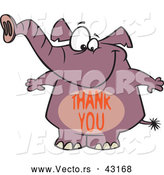 Vector of a Happy Cartoon Purple Elephant with a Thank You over Stomach by Toonaday