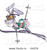 Vector of a Happy Cartoon Rabbit Snow Skiing by Toonaday